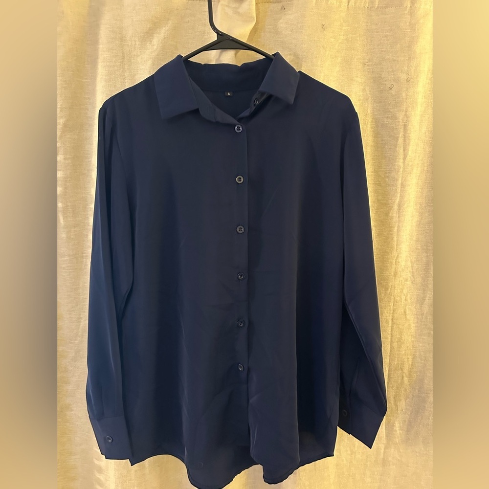 Women’s Bottom Down Blouse Navy - Picture 2 of 5
